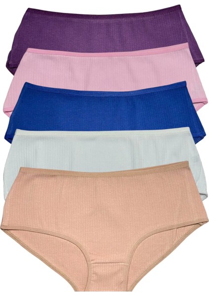 5'li Kadın Fitilli Bato Yüksek Bel Pamuklu Külot Çok Renkli
