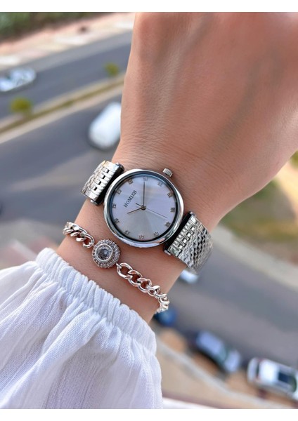 Çelik Kordon 2 Yıl Garantili 30 mt Suya Dayanıklı Kadın Kol Saati+Bileklik HM.B24513S.1 fiyatları
