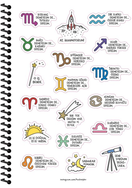 Burçlar Serisi 16,5X22,5 Kareli Spiralli Stickerli Defter - Kibirli Demeyelim De Özgüveni Yüksek Diyelim fiyatları