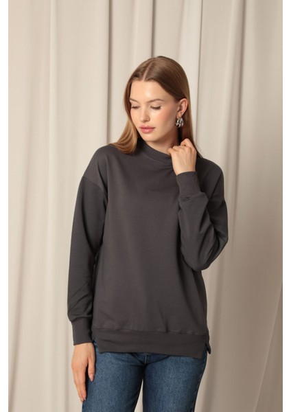 Iki Iplik Kumaş Kadın Antrasit Sweat