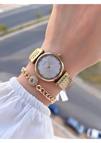 Çelik Kordon 2 Yıl Garantili 30 mt Suya Dayanıklı Kadın Kol Saati+Bileklik HM.B24513S.3 fiyatları
