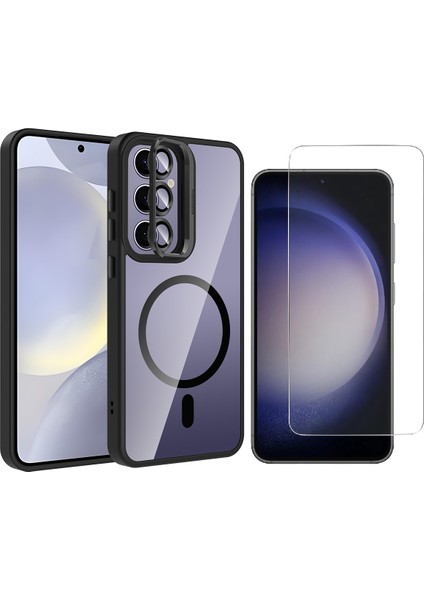 Samsung Galaxy S25 Plus Kılıf Standlı ve Kamera Lens Hediyeli M-Safe Şarj Özellikli Zore Etro Kapak + Nano Ekran Koruyucu