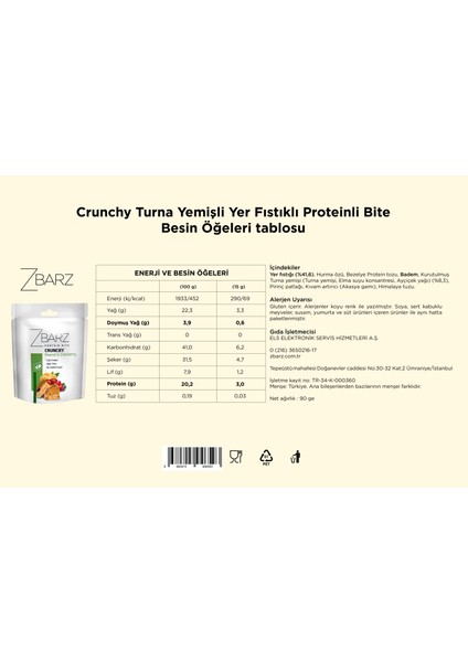 Crunchy Protein Bite Yer Fıstık-Turna Yemişi 90 G (3 Adet) fiyatları