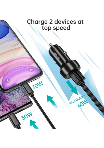 60W Çift Usb-C Usb-A Hızlı Araç Şarj Cihazı (TC0014) fırsatları