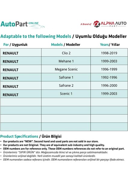 Renault için Davlumbaz Tapası fiyatları