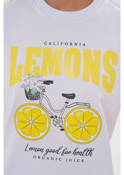 Kadın Beyaz Oversize California Lemons Baskılı Tişört