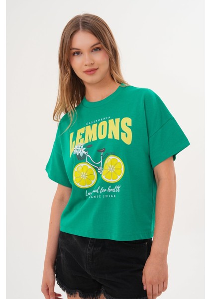 Kadın Yeşil Oversize California Lemons Baskılı Tişört fiyatları