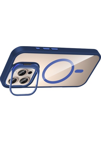 iPhone 16 Pro Kılıf Standlı ve Kamera Lens Hediyeli M-Safe Şarj Özellikli Nvg Etro Kapak - Pembe