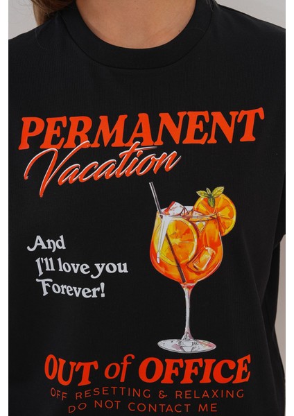 Kadın Permanent Vacation Siyah T-Shirt indirimleri