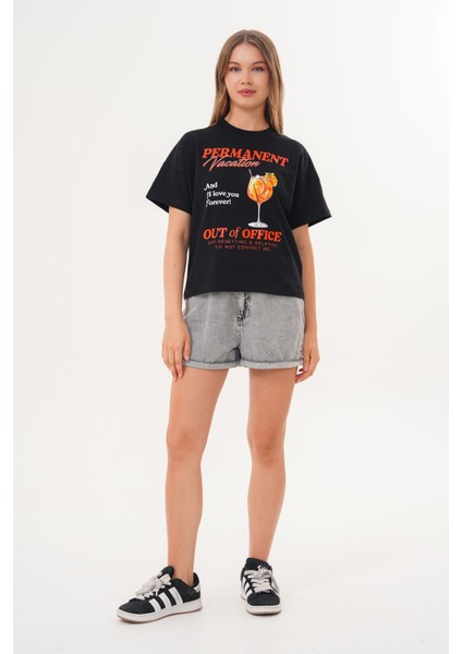 Kadın Permanent Vacation Siyah T-Shirt