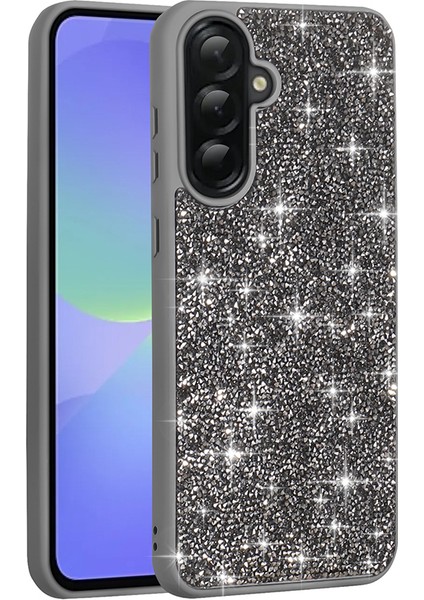 Galaxy A56 Kılıf Parlak Taşlı Tasarım Alt Pırlanta Kapak - Gri