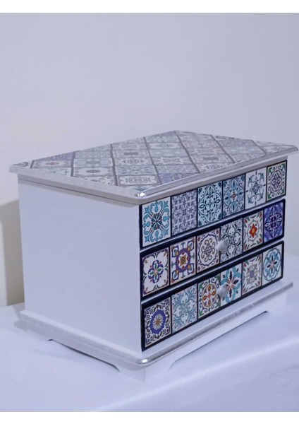 Beyaz Ahşap Çekmeceli Dekoratif Takı ve Aksesuar Kutusu 32,5X21,5X22,5 cm fiyatları