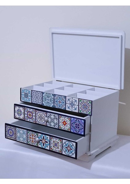 Beyaz Ahşap Çekmeceli Dekoratif Takı ve Aksesuar Kutusu 32,5X21,5X22,5 cm modelleri