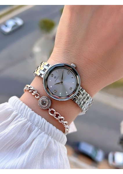 Çelik Kordon 2 Yıl Garantili 30 mt Suya Dayanıklı Kadın Kol Saati+Bileklik HM.B255005S.1.1 fiyatları