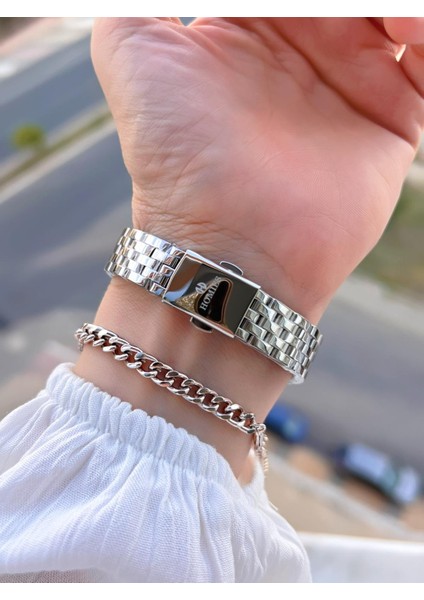 Çelik Kordon 2 Yıl Garantili 30 mt Suya Dayanıklı Kadın Kol Saati+Bileklik HM.B255005S.1.1 modelleri