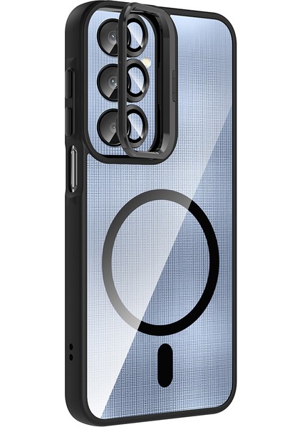 Galaxy A26 Kılıf Standlı ve Kamera Lens Hediyeli M-Safe Şarj Özellikli Otnv Etro Kapak - Derin Mor