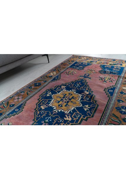 103X202 cm Pembe ve Lacivert Renkli Türk El Dokuma Yün Anadolu Kilim modelleri