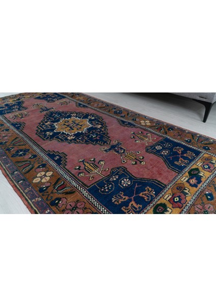 103X202 cm Pembe ve Lacivert Renkli Türk El Dokuma Yün Anadolu Kilim fırsatları