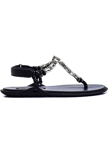 Strope Siyah Tekstil Kadın Düz Sandalet fırsatları