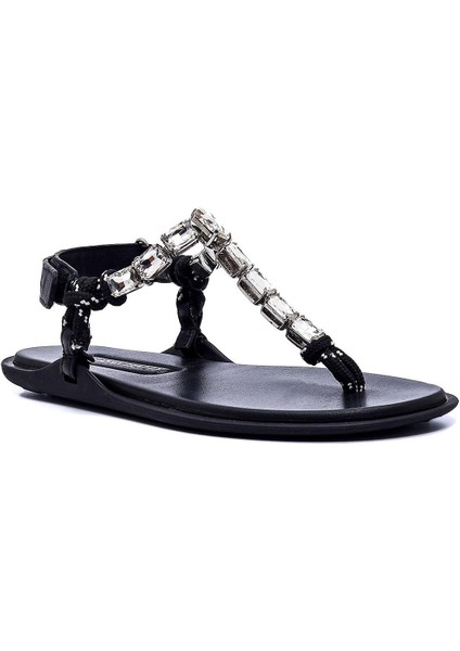 Strope Siyah Tekstil Kadın Düz Sandalet indirimleri