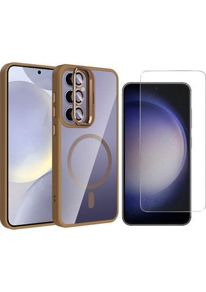 Samsung Galaxy S25 Plus Kılıf Standlı ve Kamera Lens Hediyeli M-Safe Şarj Özellikli Zore Etro Kapak + Nano Ekran Koruyucu