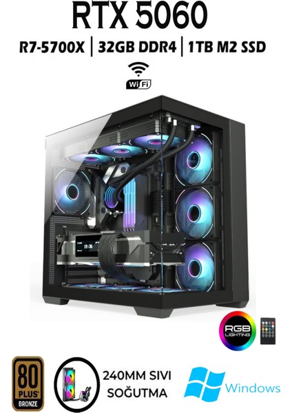 Tcx1 Ryzen 7 5700X 32GB 1tb M.2 SSD RTX5060 27" 280HZ Sıvı Soğutmalı Oyuncu Bilgisayarı Hazır Sistem fiyatları