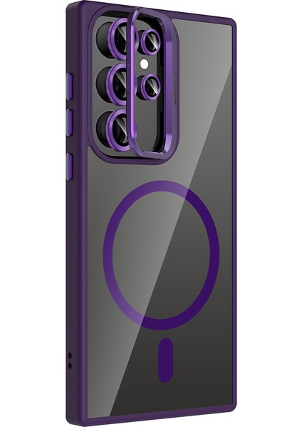 Galaxy S24 Ultra Kılıf Standlı ve Kamera Lens Hediyeli M-Safe Şarj Özellikli Alt Etro Kapak - Laciv indirimleri