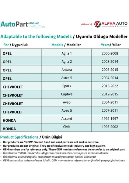 Opel, Chevrolet, Honda için Tampon ve Davlumbaz Klips indirimleri