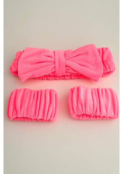 Fiyonk Havlu Saç Bandı ve Bileklik Seti Spa-Makyaj-Cilt Bakım-Yüz Yıkama Saç Bandı