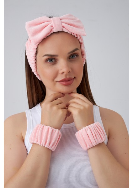 Fiyonk Havlu Saç Bandı ve Bileklik Seti Spa-Makyaj-Cilt Bakım-Yüz Yıkama Saç Bandı