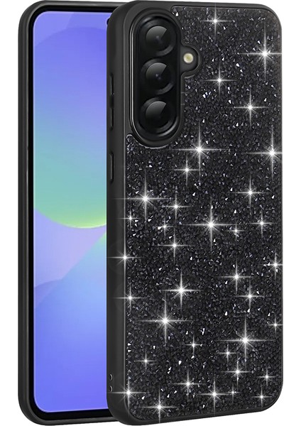 Galaxy A56 Kılıf Parlak Taşlı Tasarım Otnv Pırlanta Kapak - Siyah