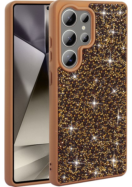 Galaxy S22 Ultra Kılıf Parlak Taşlı Tasarım Otnv Pırlanta Kapak - Gold
