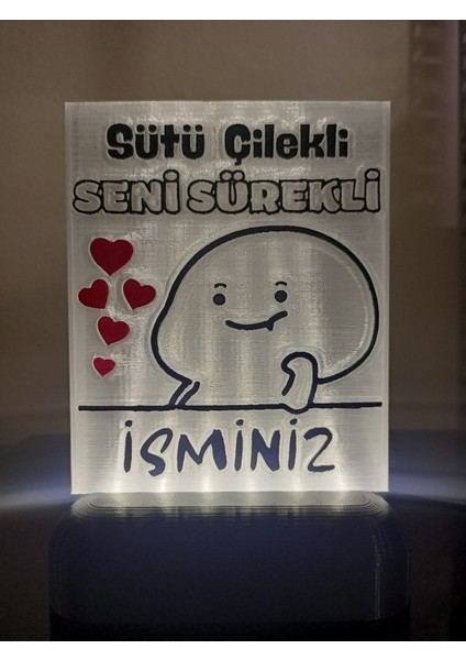 Kişiye Özel Isimli Hediyelik Kablolu LED Lamba - M11- Sütü Çilekli Seni Sürekli - Beyaz Işıklı