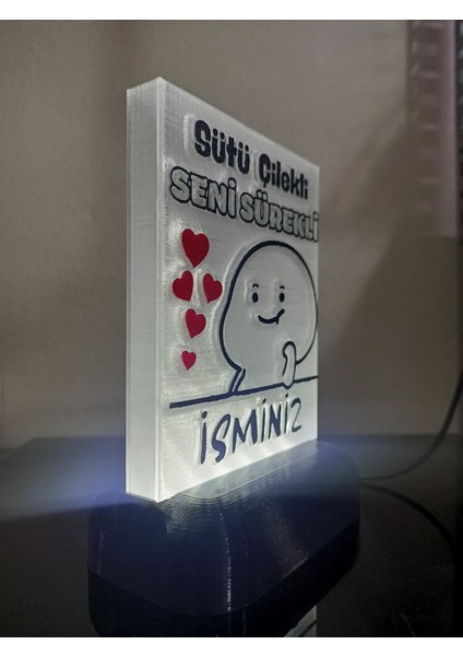 Kişiye Özel Isimli Hediyelik Kablolu LED Lamba - M11- Sütü Çilekli Seni Sürekli - Beyaz Işıklı modelleri