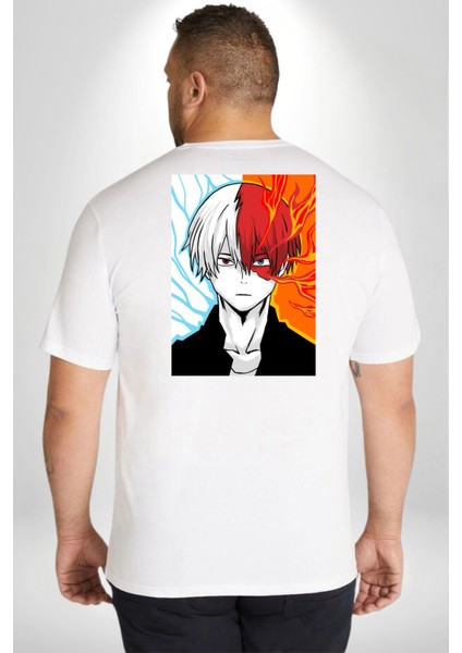 My Hero Boku Anime Büyük Beden Beyaz Tişört Kadın Erkek Ünisex Sırt Baskılı
