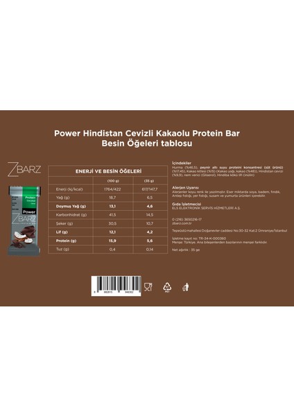 Power Protein Hindistan Cevizi, Kakaolu Bar 24 x 35 gr modelleri