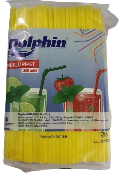 Renkli Körüklü Pipet Boy : 21,5 cm PK:200 Lü 5 mm Çap Paketler Tek Renktir