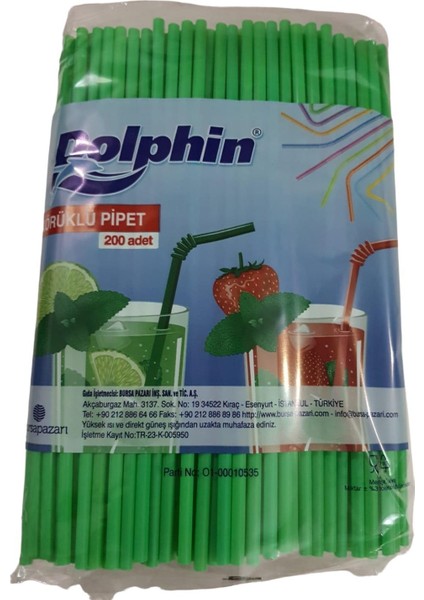 Renkli Körüklü Pipet Boy : 21,5 cm PK:200 Lü 5 mm Çap Paketler Tek Renktir fiyatları