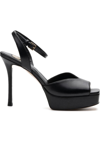 Zone Siyah Hakiki Deri Kadın Topuklu Sandalet