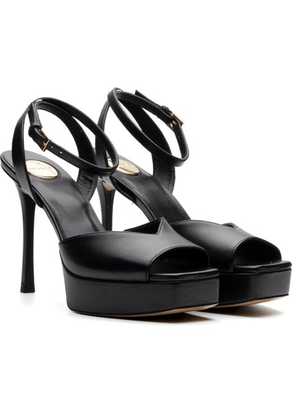 Zone Siyah Hakiki Deri Kadın Topuklu Sandalet modelleri