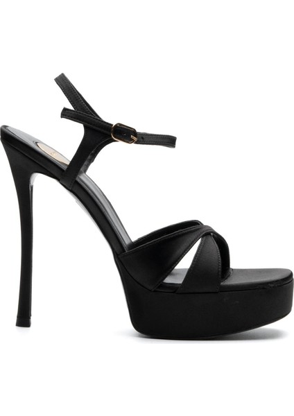 Glare Siyah Tekstil Kadın Topuklu Sandalet
