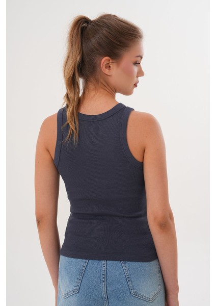 Pamuklu Kaşkorse Ribanalı Bisiklet Yaka Kadın Atlet - Füme indirimleri