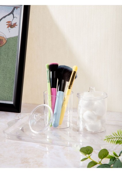 Şeffaf 4'lü Banyo ve Makyaj Düzenleyici Seti, Kulak Pamuğu ve Diş İpi Organizer