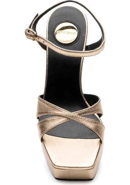 Levas Altın Hakiki Deri Kadın Topuklu Sandalet