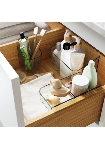 3'lü Çekmece İçi Düzenleyici Takı ve Makyaj Organizeri, Şeffaf Gri, Turuncu Seçenek modelleri