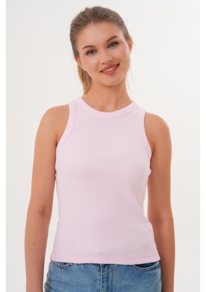 Pamuklu Kaşkorse Ribanalı Bisiklet Yaka Kadın Atlet - Pembe fiyatları
