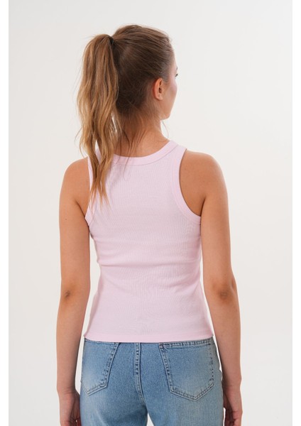 Pamuklu Kaşkorse Ribanalı Bisiklet Yaka Kadın Atlet - Pembe indirimleri