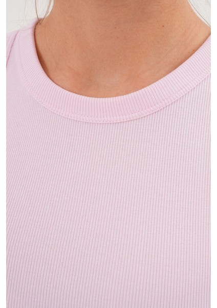 Pamuklu Kaşkorse Ribanalı Bisiklet Yaka Kadın Atlet - Pembe