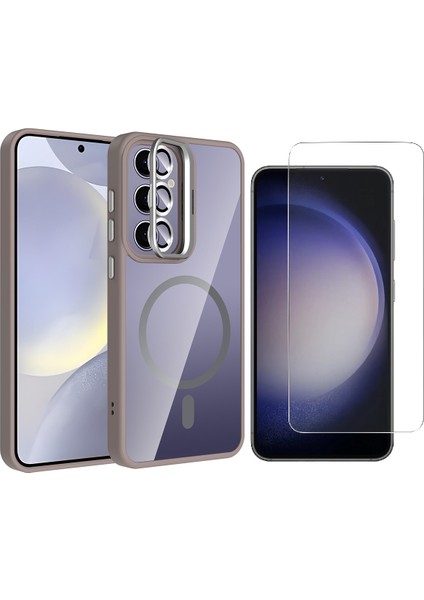 Samsung Galaxy S25 Kılıf Standlı ve Kamera Lens Hediyeli M-Safe Şarj Özellikli Zore Etro Kapak + Nano Ekran Koruyucu