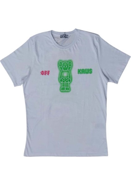 Erkek Yuvarlak Yakalı Yazılı Baskılı Kısa Kollu Beyaz Tişört Ety-Wht